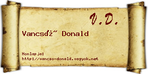 Vancsó Donald névjegykártya